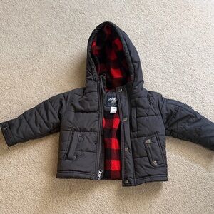 OshKosh B'gosh Black Puffer Jacket with Red Plaid Lining